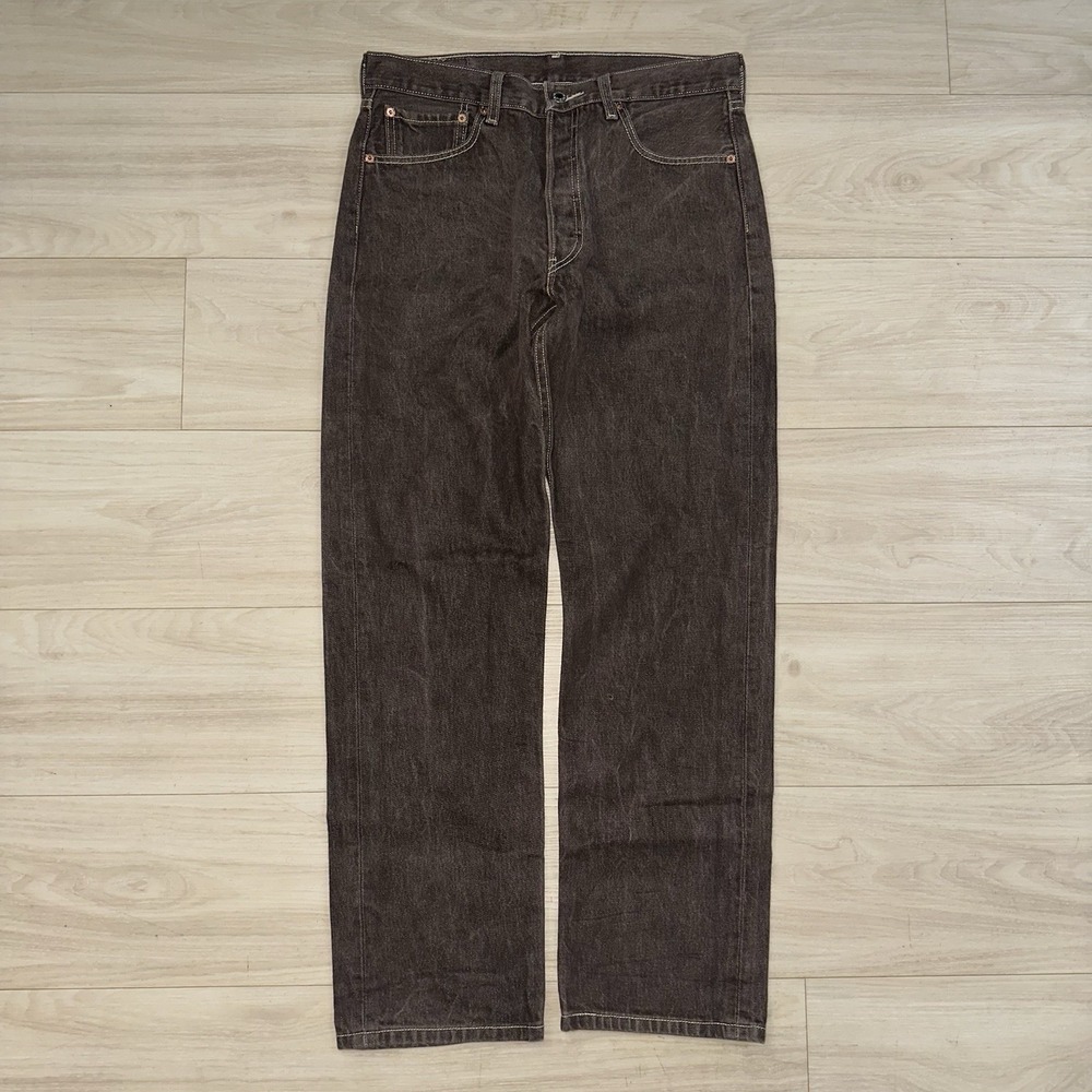 Vintage Levi's 501 Jeans Mens 34x34 (33x31) Brown Denim Button Fly Straight Leg - Picture 2 of 9